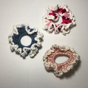 NWT Handmade Crocheted Ruffled Hair Scrunchie Set of 3